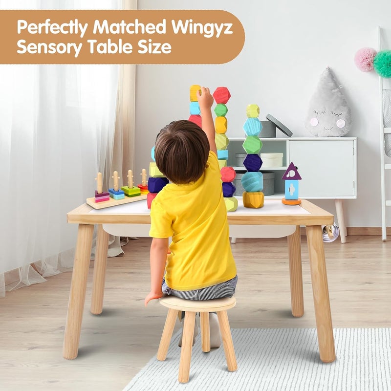 wingyz Wooden Step Stools for Kids, 10 Inch Solid Kids Chairs Perfect Matched Sensory Table, Multi-Purpose Children Sitting Stool for Playroom Bathroom (Natural, 1 Pack) - Image 5